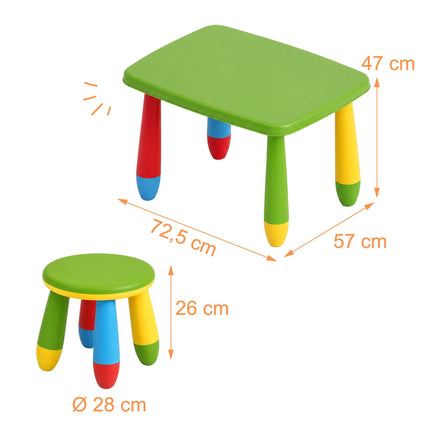 Kids' Table Set with 2 Stools, Multicolour Plastic
