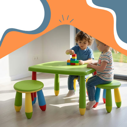 Kids' Table Set with 2 Stools, Multicolour Plastic