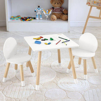 Kids Table and 2 Chairs Set, Pine Wood, Ages 2-8