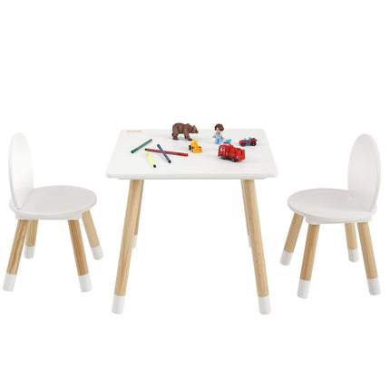 Kids Table and 2 Chairs Set, Pine Wood, Ages 2-8