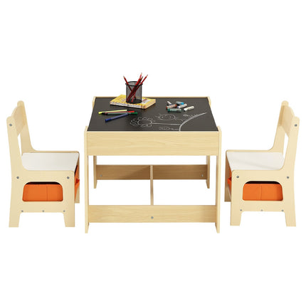 Kids Table and 2 Chairs Set – Reversible Top, Storage