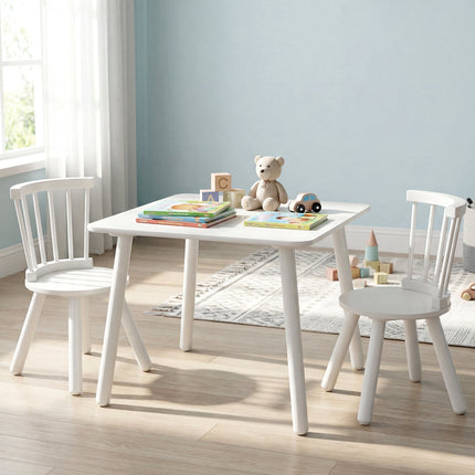 Kindertisch und 2 Stühle Set, Weiß, Holz, Ergonomisches Design