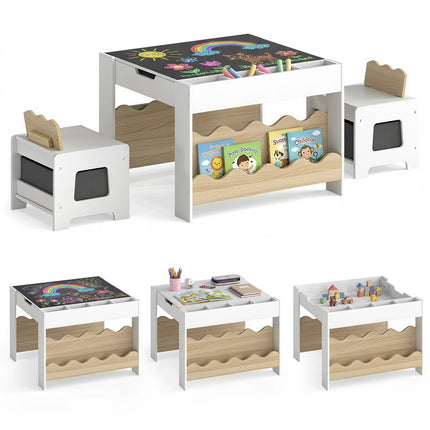 Kids Table and 2 Chairs Set with Reversible Chalkboard Top, Natural, Ages 3+