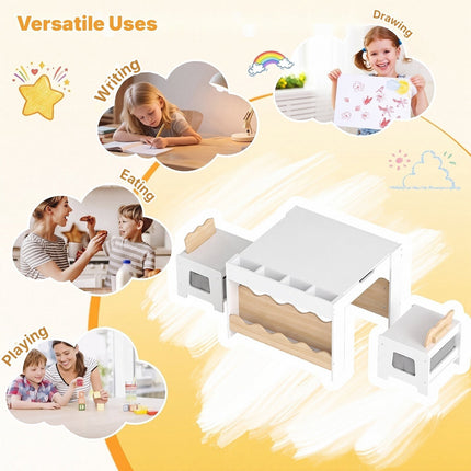 Kids Table and 2 Chairs Set with Reversible Chalkboard Top, Natural, Ages 3+