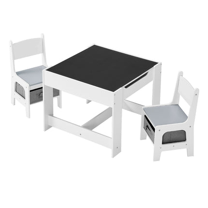 Kids Table and 2 Chairs Set with Storage, Reversible Top