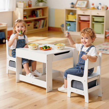 Kids Table and 2 Chairs Set with Storage, Reversible Top