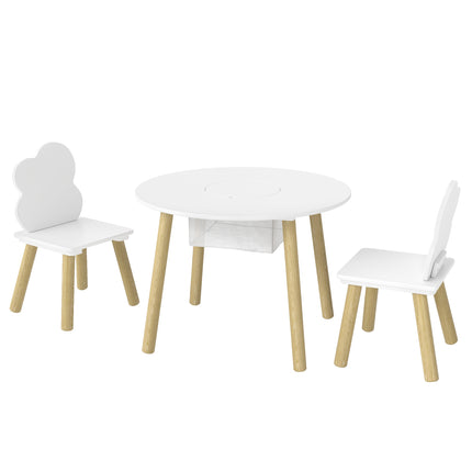 Kids Table and 2 Chairs Set with Storage, White/Natural