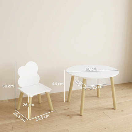 Kids Table and 2 Chairs Set with Storage, White/Natural