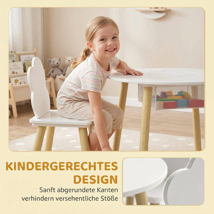 Kids Table and 2 Chairs Set with Storage, White/Natural