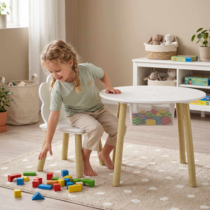 Kids Table and 2 Chairs Set with Storage, White/Natural