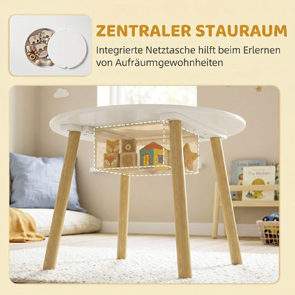 Kids Table and 2 Chairs Set with Storage, White/Natural