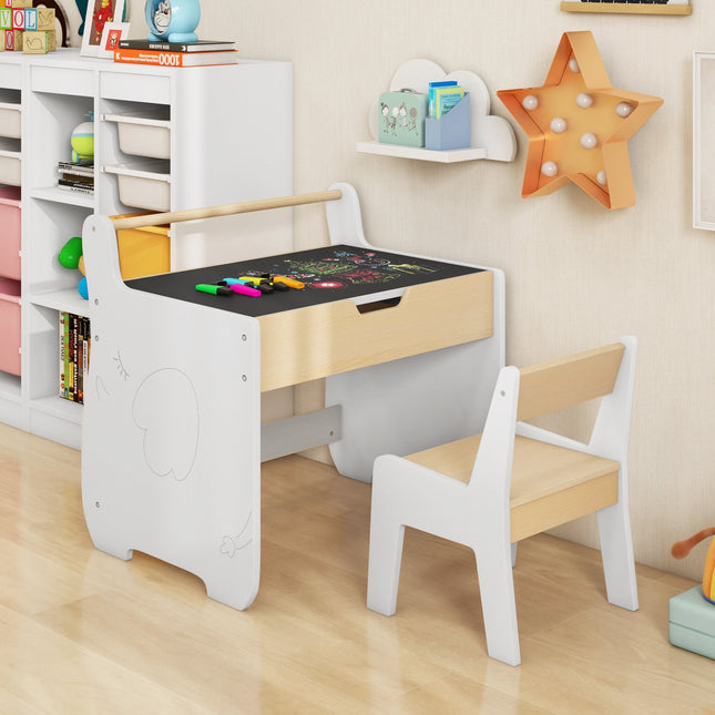 Kindertisch- und Stuhl-Set – 2-in-1 abnehmbare Tischplatte, Kreidetafel, Aufbewahrung