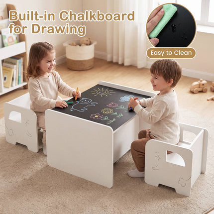 Kinder Tisch- und Stuhlset, 3-teilig, Kreidetafel, Weiß