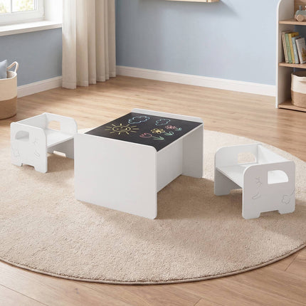 Kinder Tisch- und Stuhlset, 3-teilig, Kreidetafel, Weiß
