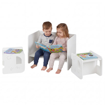 Kinder Tisch- und Stuhlset, 3-teilig, Kreidetafel, Weiß