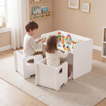 Kinder Tisch- und Stuhlset, 3-teilig, Kreidetafel, Weiß