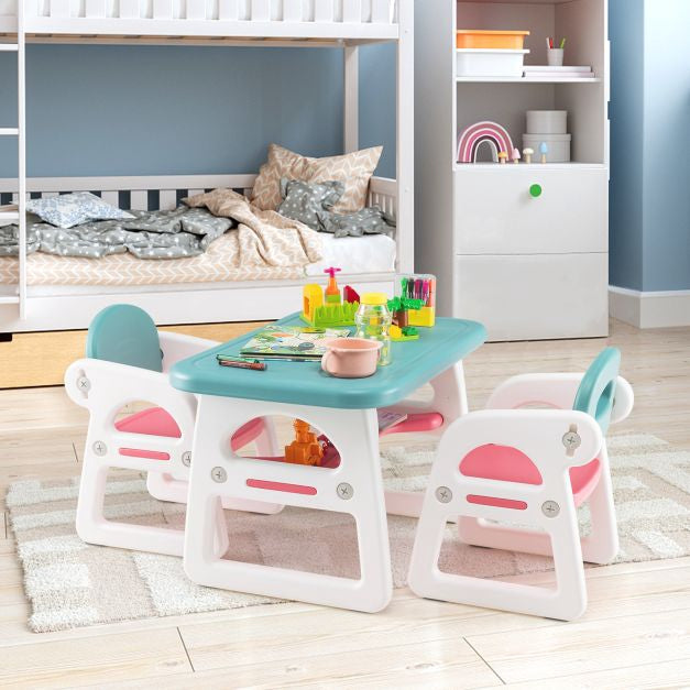 Kids Table and Chair Set, 3-Piece, Storage Shelf, Ages 1-5