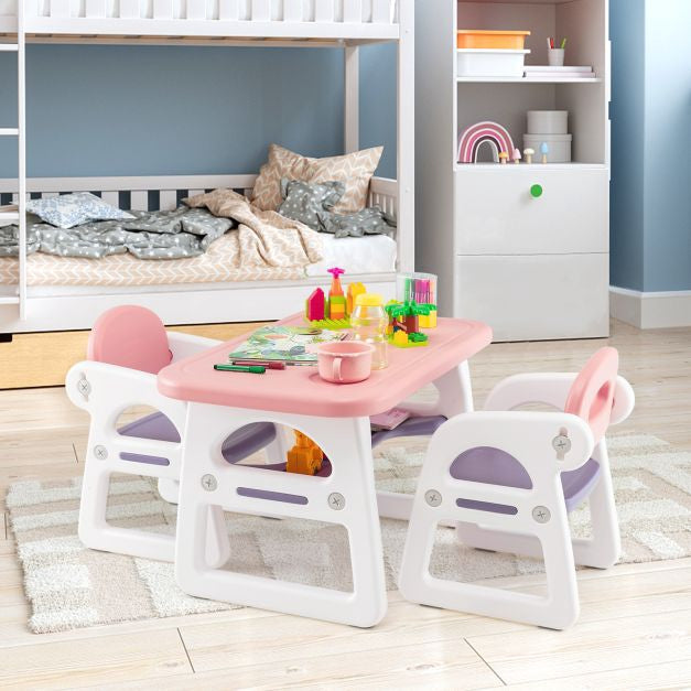 Kindertisch- und Stuhl-Set, 3-teilig, mit Ablageregal, HDPE