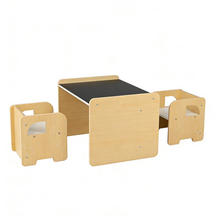 Kindertisch- und Stuhlset, 3-teilig mit Kreidetafel, 2 Hocker
