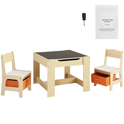Kids Table and Chair Set, Wooden, Storage Boxes, Ages 2-8