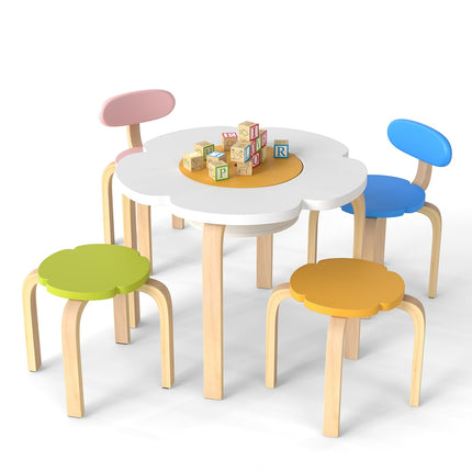 Kids' Table and Chair Set with Storage – Flower Shape