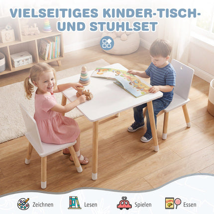 Kinder Tisch- und Stuhl-Set, Holz, Weiß, 3-teilig