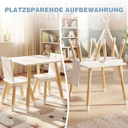 Kinder Tisch- und Stuhl-Set, Holz, Weiß, 3-teilig