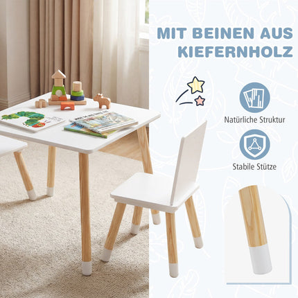 Kinder Tisch- und Stuhl-Set, Holz, Weiß, 3-teilig