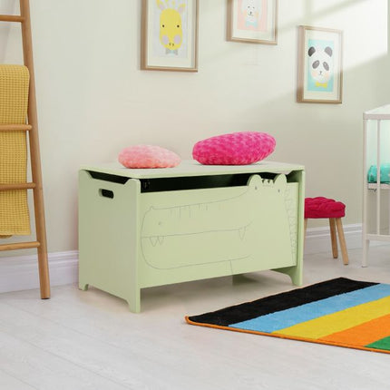 Kinderspielzeugkiste, Klappdeckel mit Sicherheitscharnier, grüne MDF