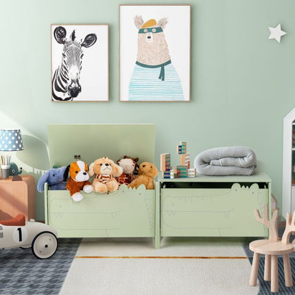 Kinderspielzeugkiste, Klappdeckel mit Sicherheitscharnier, grüne MDF