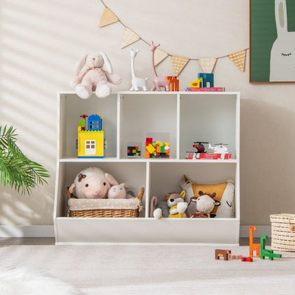 Spielzeug-Aufbewahrungsorganizer für Kinder, 5-Würfel-Holzregal, kippsicher, weiß