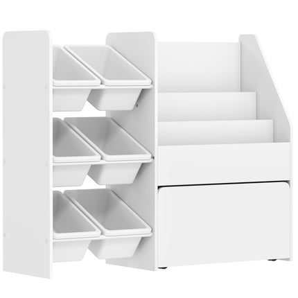 Kids Toy Storage Shelf with 6 Bins, Rolling Box, White