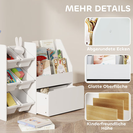 Kids Toy Storage Shelf with 6 Bins, Rolling Box, White