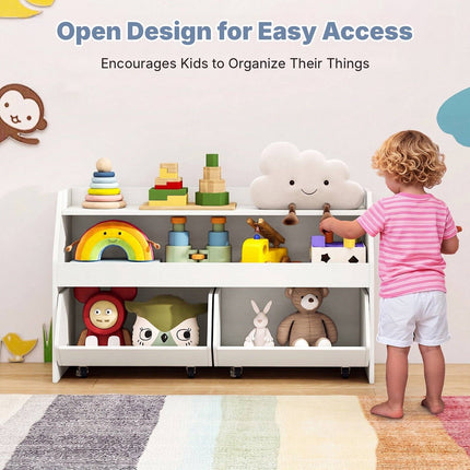 Kids Toy Storage Unit with 2 Movable Drawers and Shelf, Anti-Tip Kit, White