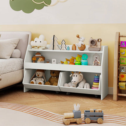 Kids Toy Storage Unit with 2 Movable Drawers and Shelf, Anti-Tip Kit, White