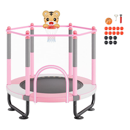 Kids Trampoline 60-Inch, Enclosure Net, Basketball Hoop