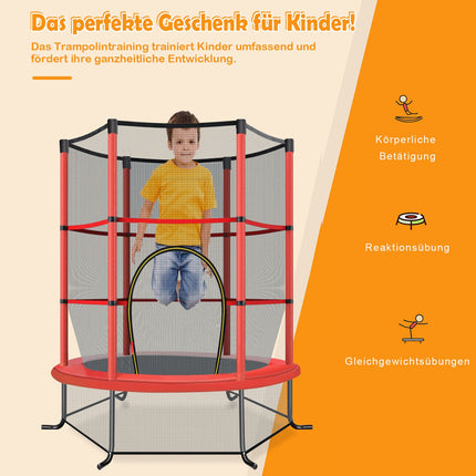 Kinder-Trampolin mit Sicherheitsnetz, 165cm, 135kg Tragkraft, Rot