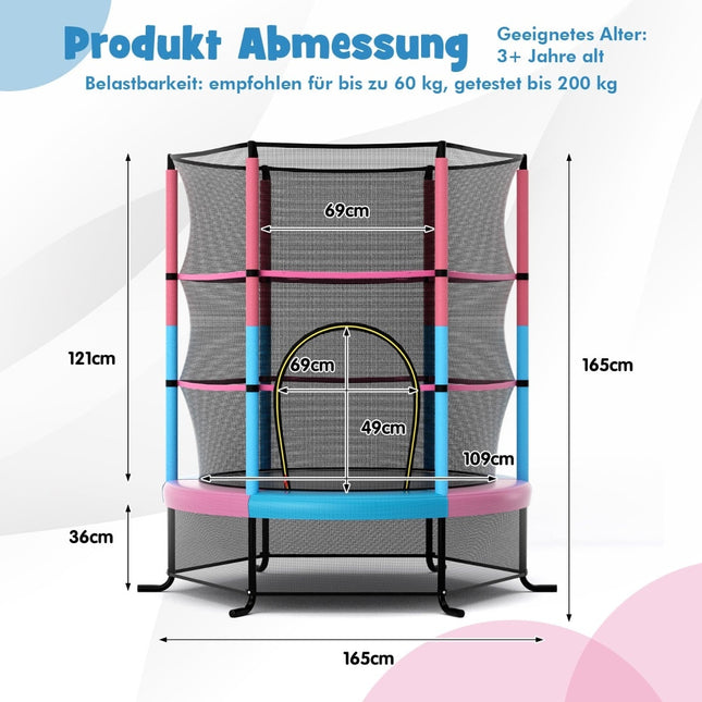 Kinder-Trampolin mit Sicherheitsnetz, Rosa, 135kg Tragkraft