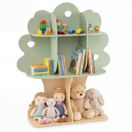 Baum-Bücherregal für Kinder, 114 cm hoch, 8 Fächer, Grün