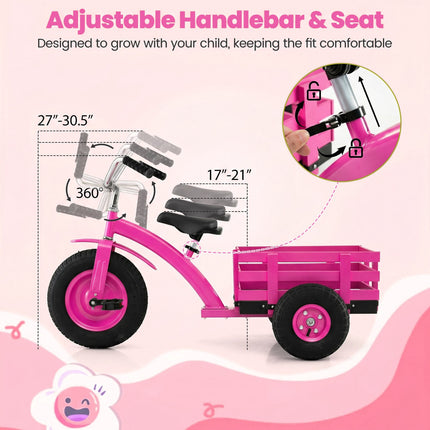 Kids Tricycle with 15" Inflatable Tires – Pink