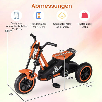 Kinder-Dreirad mit rutschfesten Pedalen, Orange, Alter 3+