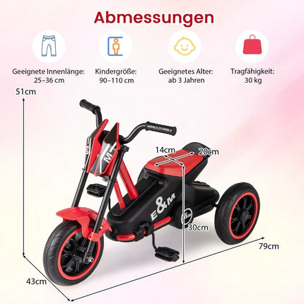 Kinder-Dreirad mit Pedalen, Rot, ab 3 Jahren