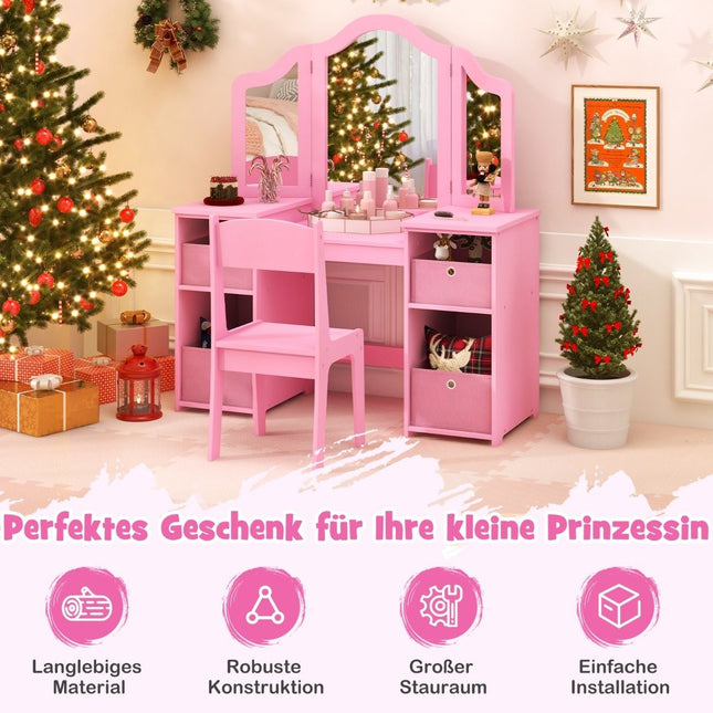 Kinder-Schminktisch & Schreibtisch-Set, 2-in-1 mit abnehmbarem Spiegel