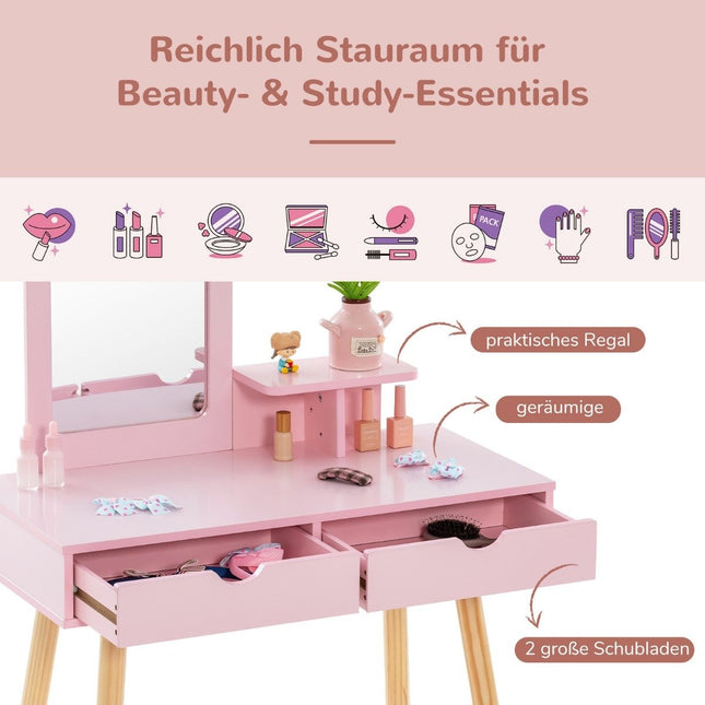 Kinderschminktisch & Schreibtisch-Set mit abnehmbarem Spiegel, Rosa