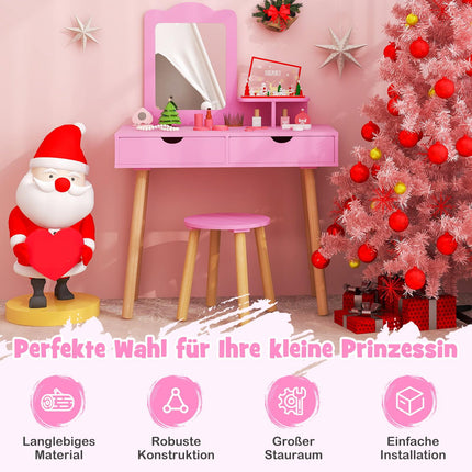 Kinderschminktisch & Schreibtisch-Set mit abnehmbarem Spiegel, Rosa