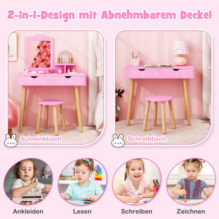 Kinderschminktisch & Schreibtisch-Set mit abnehmbarem Spiegel, Rosa