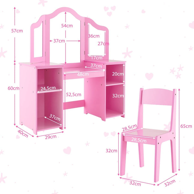 Kinderschminktisch & Schreibtisch-Set mit abnehmbarem Spiegel, Pink