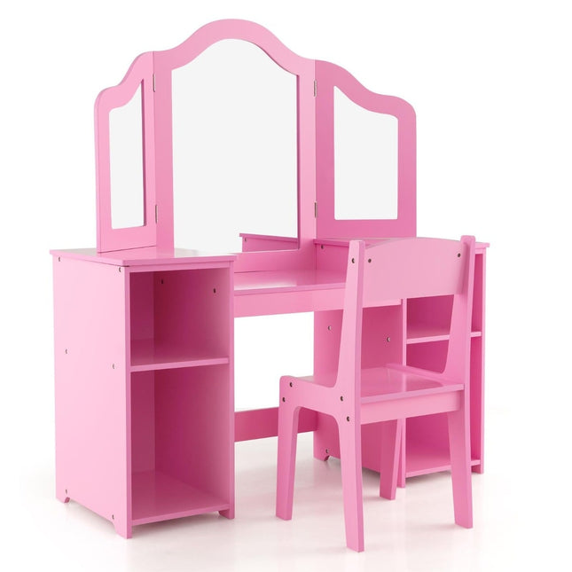 Kinderschminktisch & Schreibtisch-Set mit abnehmbarem Spiegel, Pink