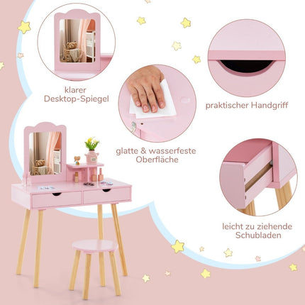 Kinderschminktisch & Schreibtisch-Set mit abnehmbarem Spiegel, Rosa