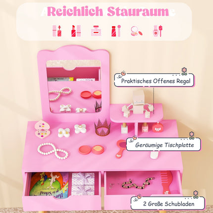 Kinderschminktisch & Schreibtisch-Set mit abnehmbarem Spiegel, Rosa